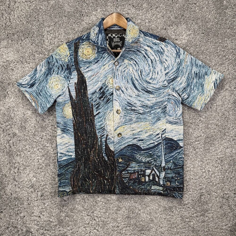 Rebel Vengeance Vincent Van Gogh Starry Night Woven Tapestry Shirt  small thick